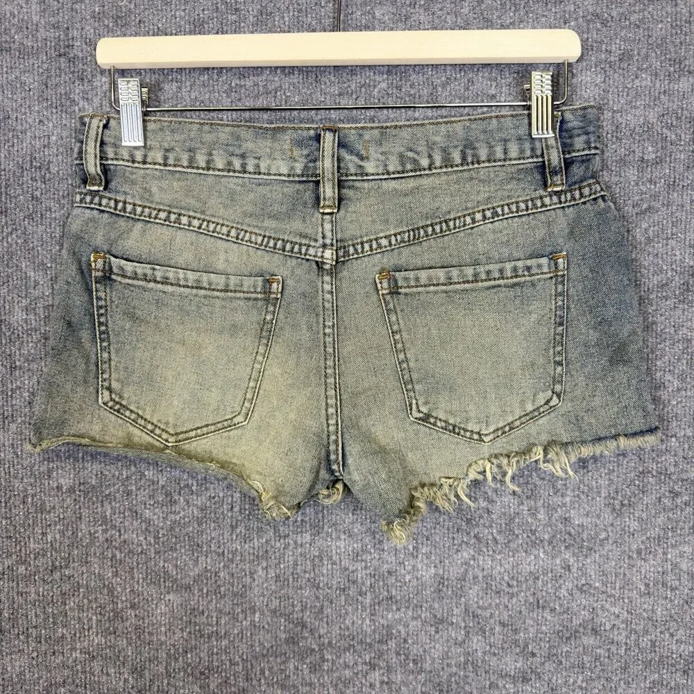 We The Free People Womens Button Fly Denim Distressed Frayed Hem Shorts Size 25